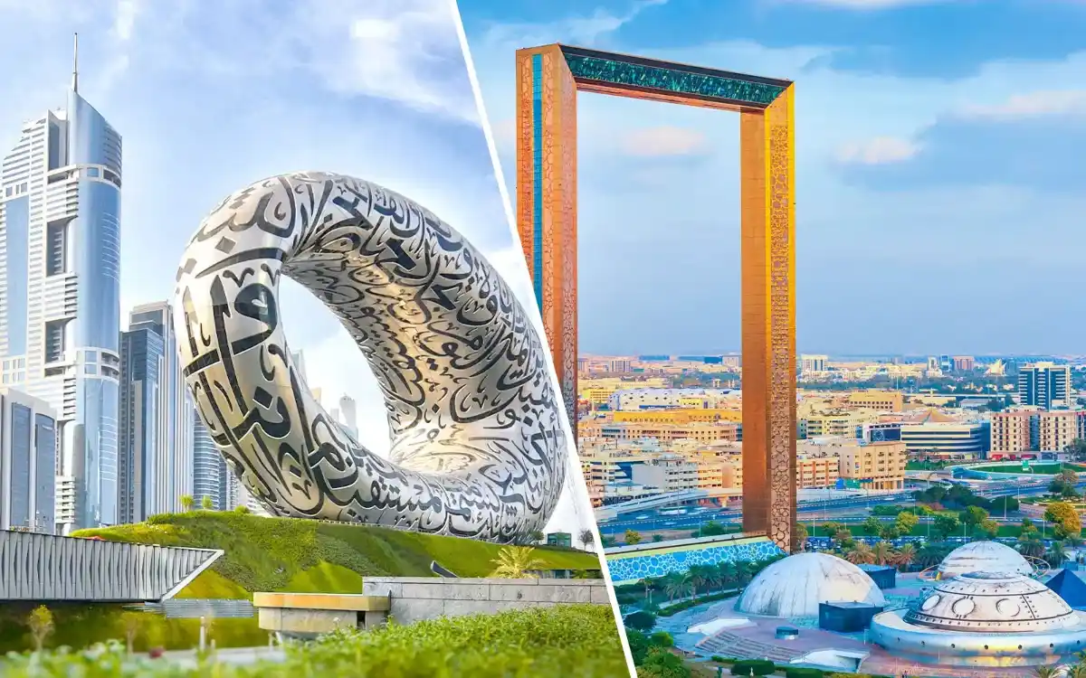 ساختار قاب دبی با نمای طلایی و آینه‌وار در نور غروب خورشید